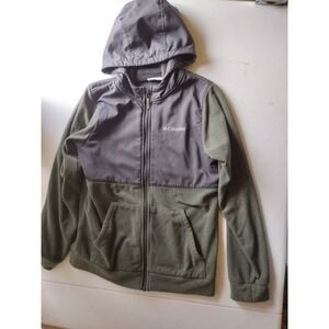 Columbia Kids Full Zip Fleece Hoodie Olive Green Gray‎ Size L